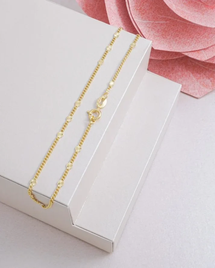 TOBILLERA CUBANA DESTELLOS SOL ORO LAMINADO 18K - 1