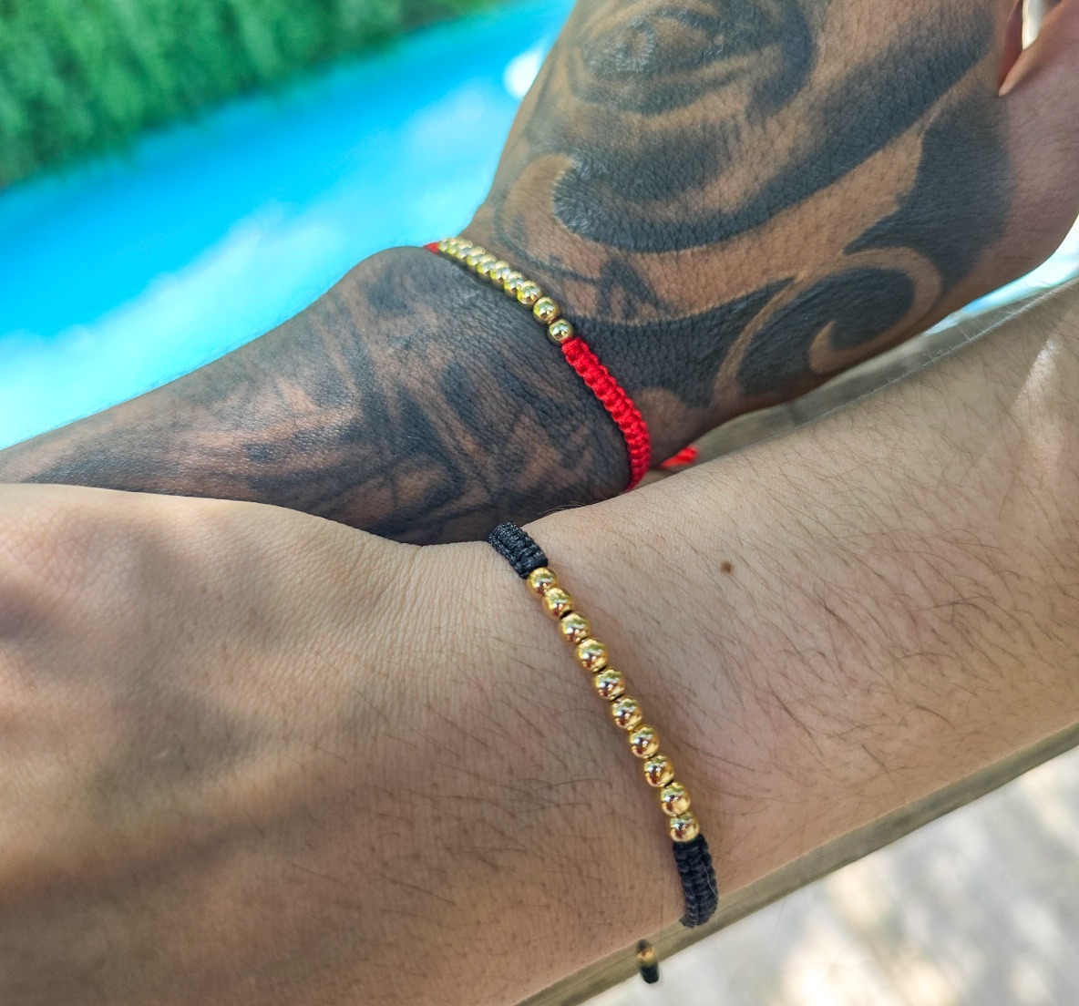 BRAZALETES EN MACRAME  PARA PAREJAS ORO LAMINADO 18K - 2