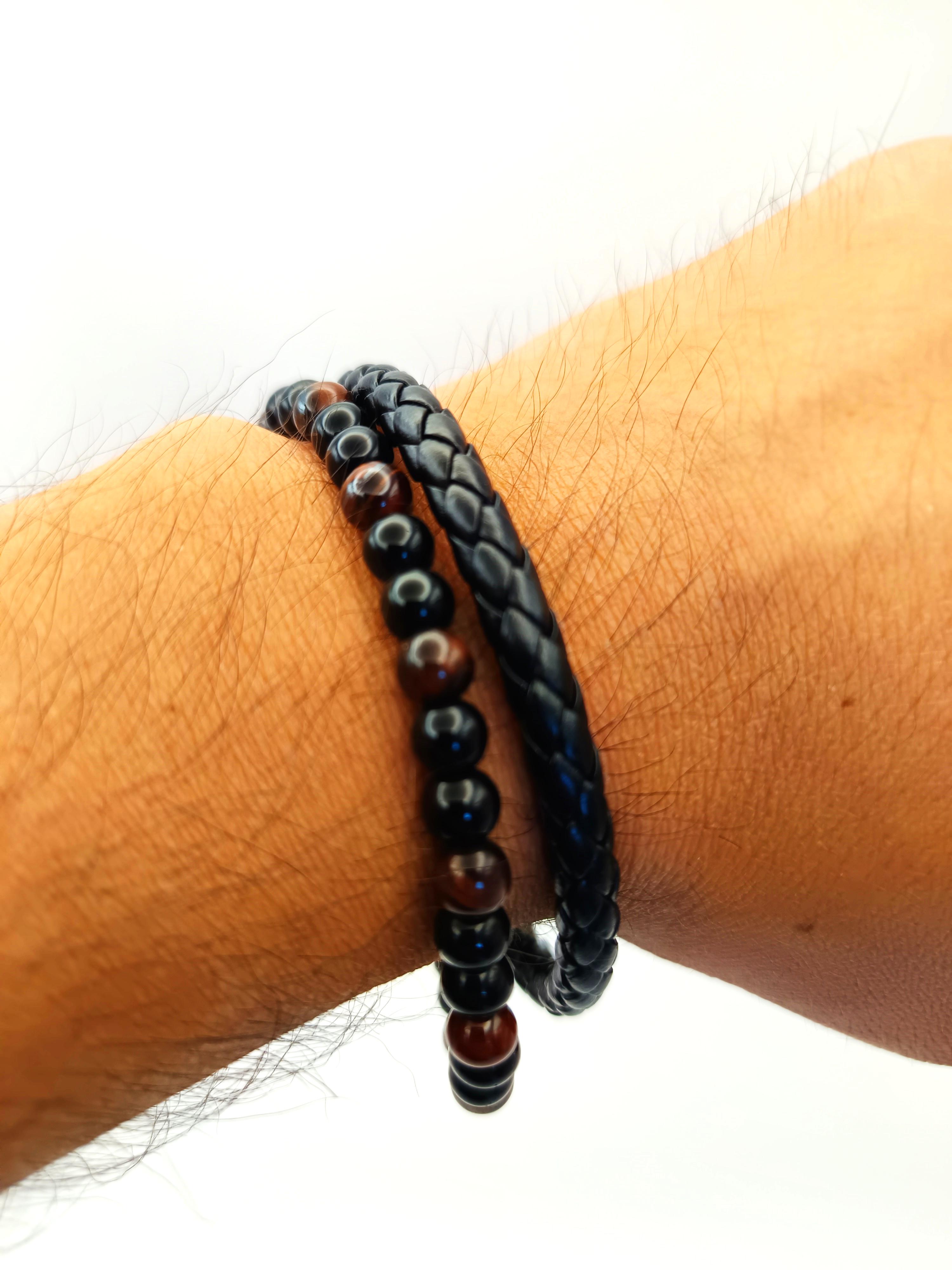 PULSERA DE CUERO TRENZADO CON PIEDRA NATURAL OJO DE TIGRE - 3