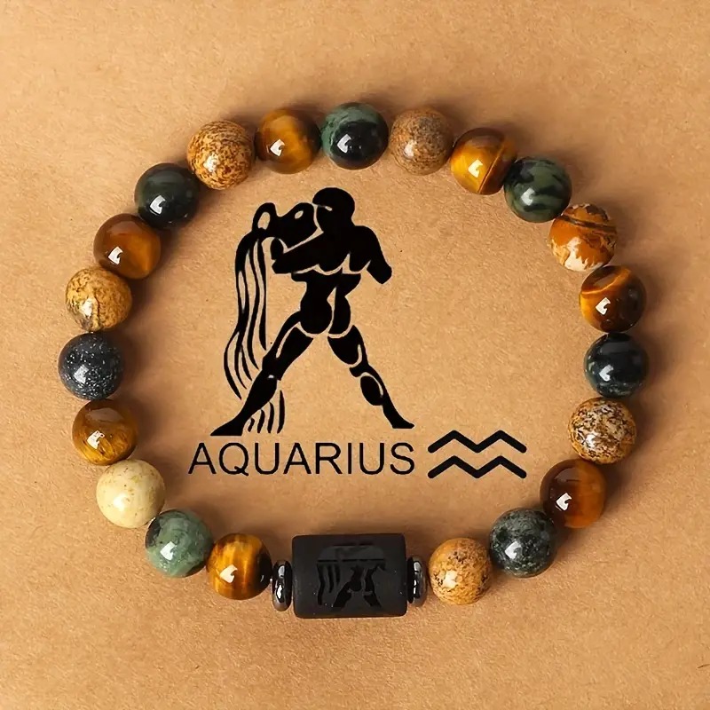 PULSERA ZODIACO PIEDRA OJO DE TIGRE ACUARIO - 1