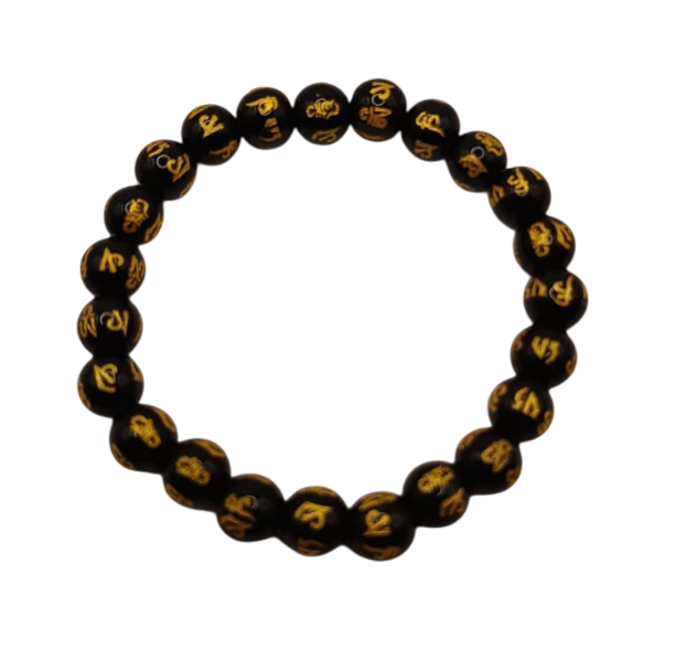 PULSERA TIBETANA DE OBSIDIANA CON MANTRAS TALLADOS - 1