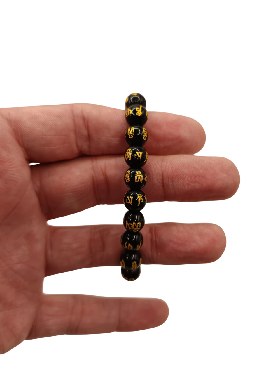 PULSERA TIBETANA DE OBSIDIANA CON MANTRAS TALLADOS - 2