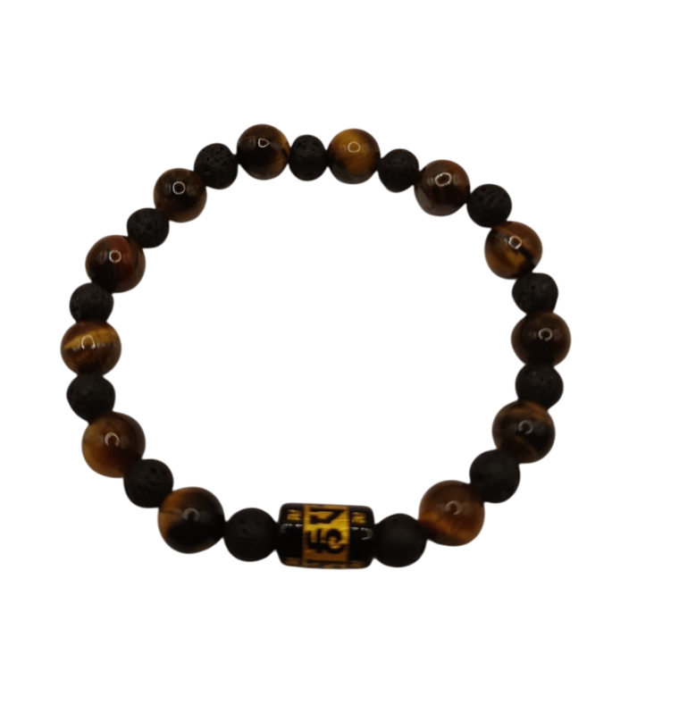 PULSERA DE MANTRA DE PROTECCIÓN CON OJO DE TIGRE Y PIEDRA VOLCÁNICA - 1