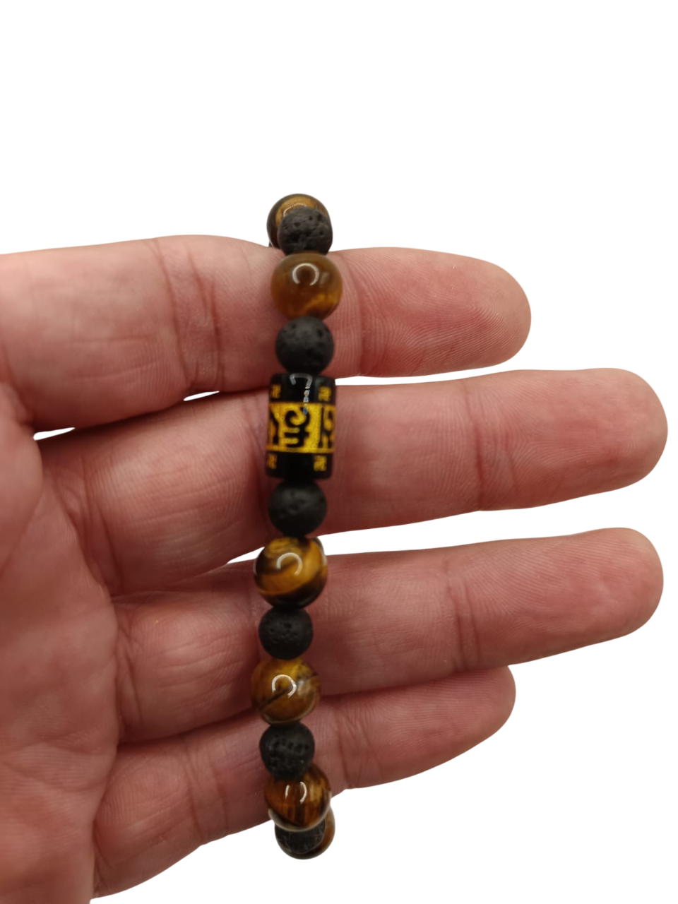 PULSERA DE MANTRA DE PROTECCIÓN CON OJO DE TIGRE Y PIEDRA VOLCÁNICA - 2