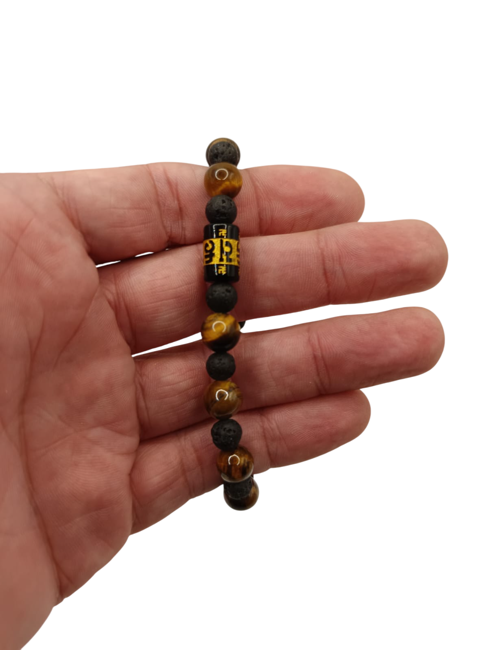 PULSERA DE MANTRA DE PROTECCIÓN CON OJO DE TIGRE Y PIEDRA VOLCÁNICA - 4