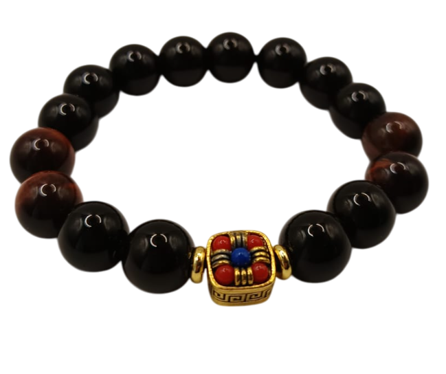 PULSERA DE ÓNIX CON DIJE BUDISTA NEPALÉS – PROTECCIÓN, CONSCIENCIA Y CALMA INTERIOR EN COLOR ROJO - 1