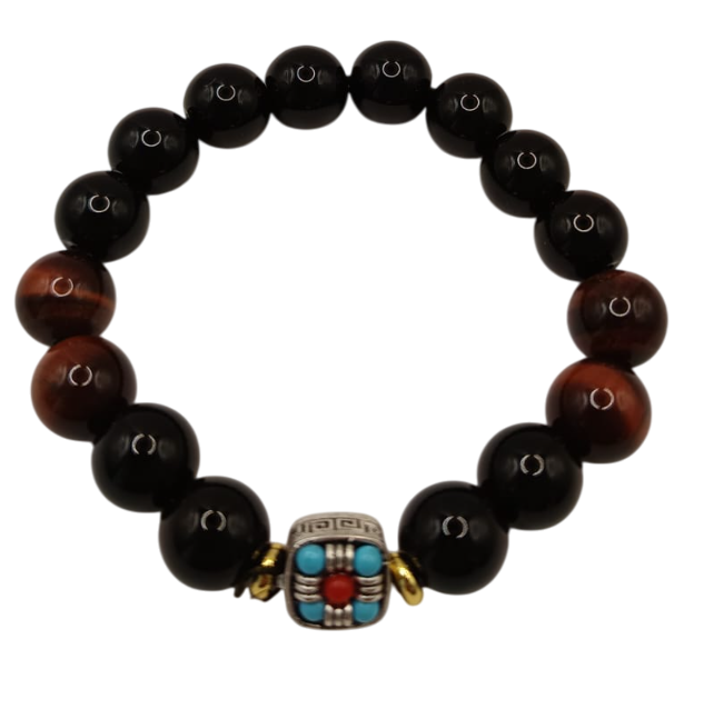 PULSERA DE ÓNIX CON DIJE BUDISTA NEPALÉS – PROTECCIÓN, CONSCIENCIA Y CALMA INTERIOR EN COLOR ROJO - 1