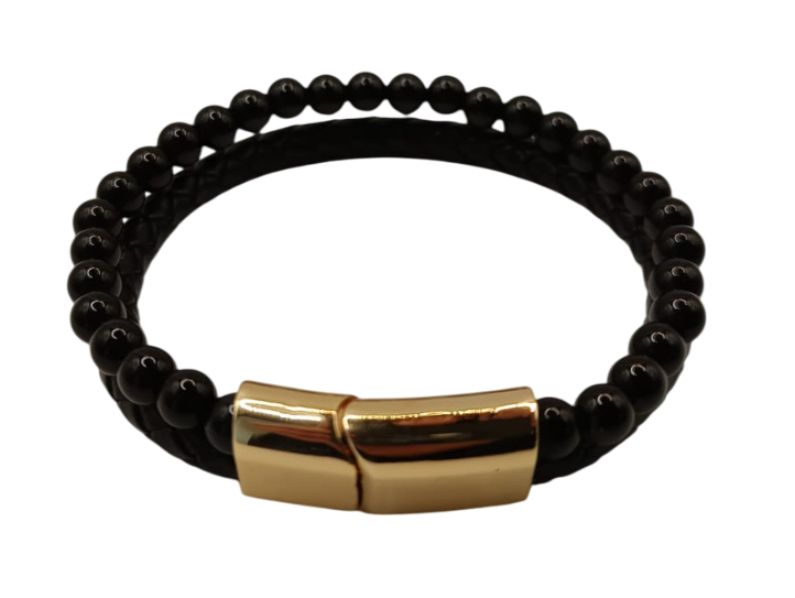 PULSERA DE CUERO CON OJO DE TIGRE NATURAL Y BROCHE ROSE GOLD - 1