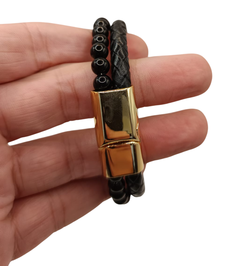 PULSERA DE CUERO CON OJO DE TIGRE NATURAL Y BROCHE ROSE GOLD - 2
