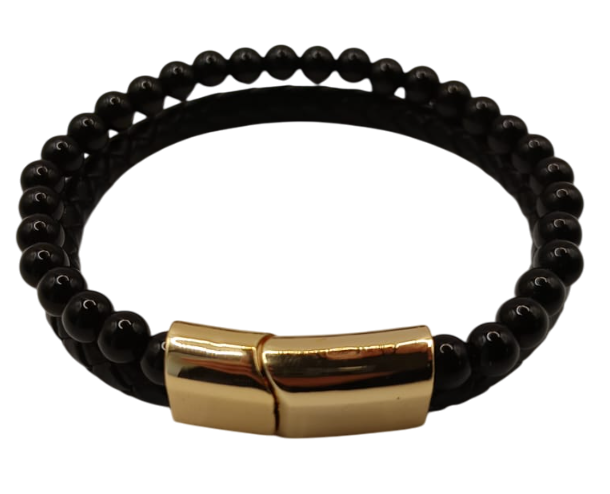 PULSERA DE CUERO CON OJO DE TIGRE NATURAL Y BROCHE ROSE GOLD - 3