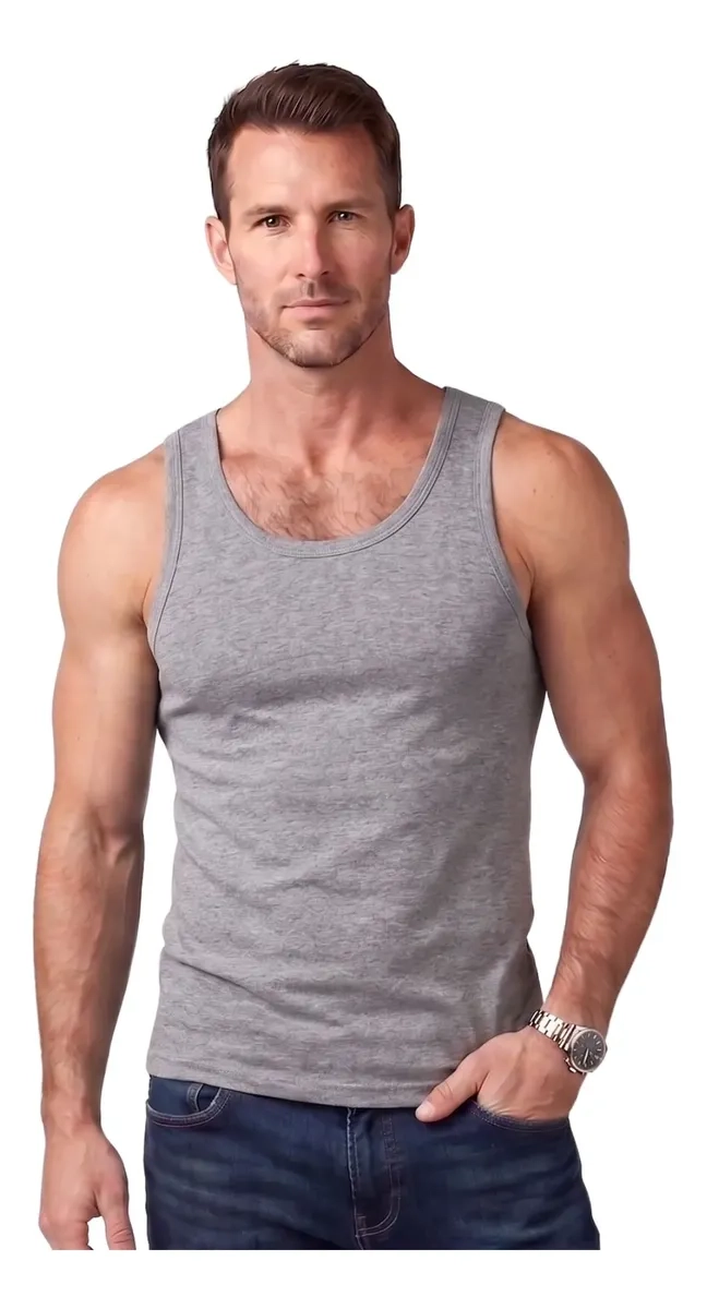 CAMISETA SIN MANGA ALGODON, NEGRA, GRIS, BLANCO. ADULTO 045 - 2