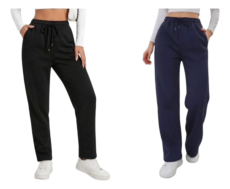 PACK 2 PANTALONES RECTO JOGGER BUZO MUJER ALGODON FORRO POLAR 138 - 1