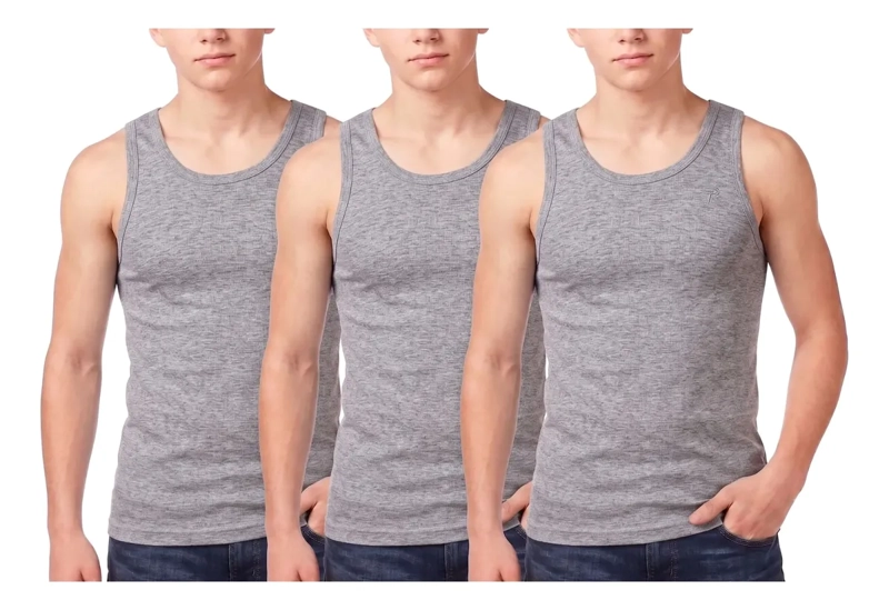 PACK 3 CAMISETAS ALGODON SIN MANGA, EN COLOR EN COLOR NEGRO, GRIS, EN COLOR BLANCO, 045 - 2