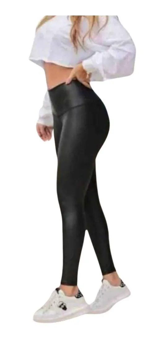 PANTALÓN CALZA ECOCUERO. LEGGINS SIMIL CUERO. BOLSILLOS. 002 - 1