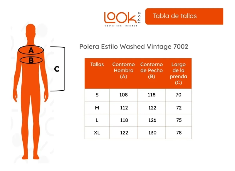 POLERA ESTILO WASHED, DESLAVADA VINTAGE, 100% ALGODON UNISEX 7002 - 8
