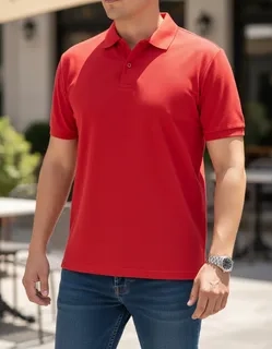 POLERA PIQUE HOMBRE PREMIUM TEXTURA SUAVE. 3 BOTONES UV .M16 *001 Rojo L