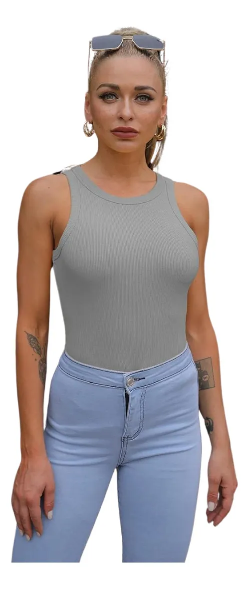 TOP ACANALADO. CAMISETAS SIN MANGAS MUJER, POLERA BASIA. 001 - 1