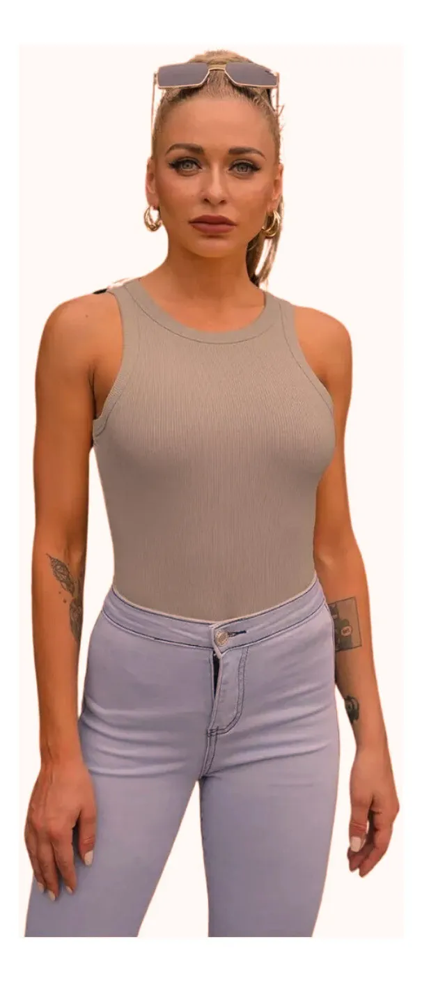 TOP ACANALADO. CAMISETAS SIN MANGAS MUJER, POLERA BASIA. 001 - 1