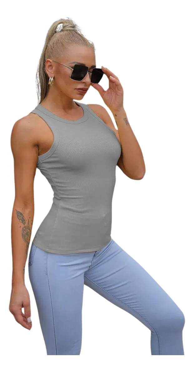 TOP ACANALADO. CAMISETAS SIN MANGAS MUJER, POLERA BASIA. 001 - 2