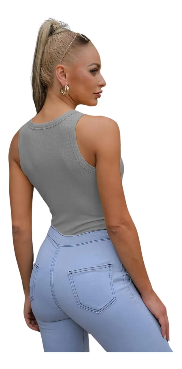 TOP ACANALADO. CAMISETAS SIN MANGAS MUJER, POLERA BASIA. 001 - 3