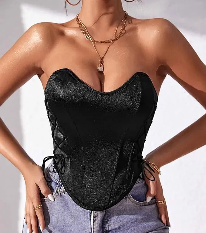 CORSET TOP SATINADO AJUSTABLE, REALZA BUSTO Y CINTURA. SEXY 005 - 1