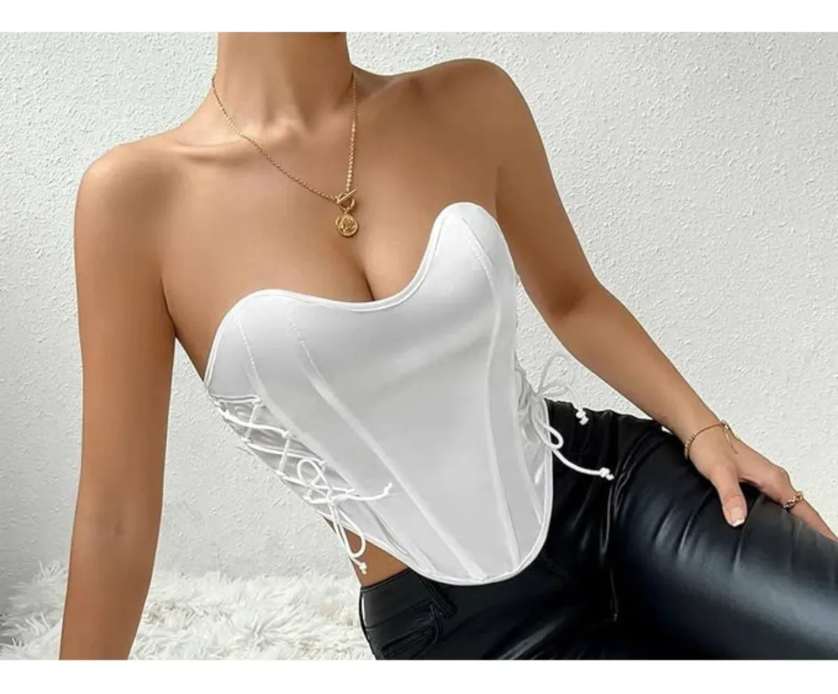 CORSET TOP SATINADO AJUSTABLE, REALZA BUSTO Y CINTURA. SEXY 005 - 2