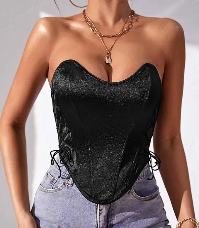 CORSET TOP SATINADO AJUSTABLE, REALZA BUSTO Y CINTURA. SEXY 005 - 2