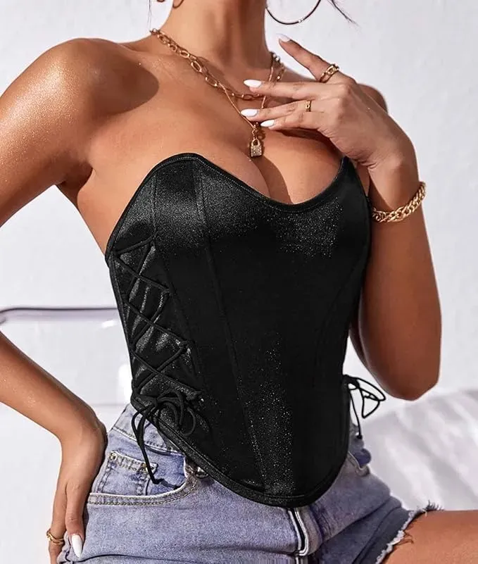 CORSET TOP SATINADO AJUSTABLE, REALZA BUSTO Y CINTURA. SEXY 005 - 3