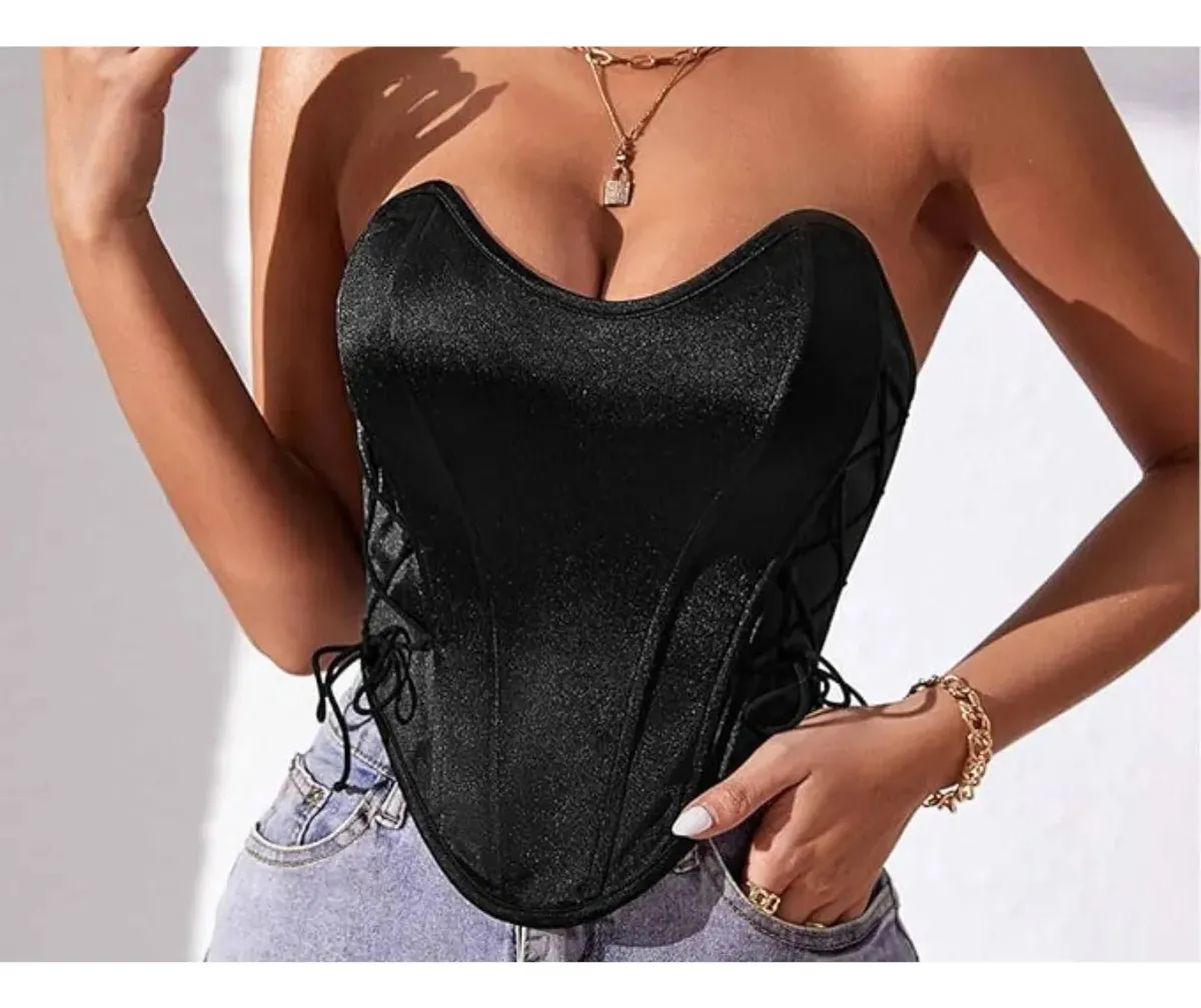 CORSET TOP SATINADO AJUSTABLE, REALZA BUSTO Y CINTURA. SEXY 005 - 4