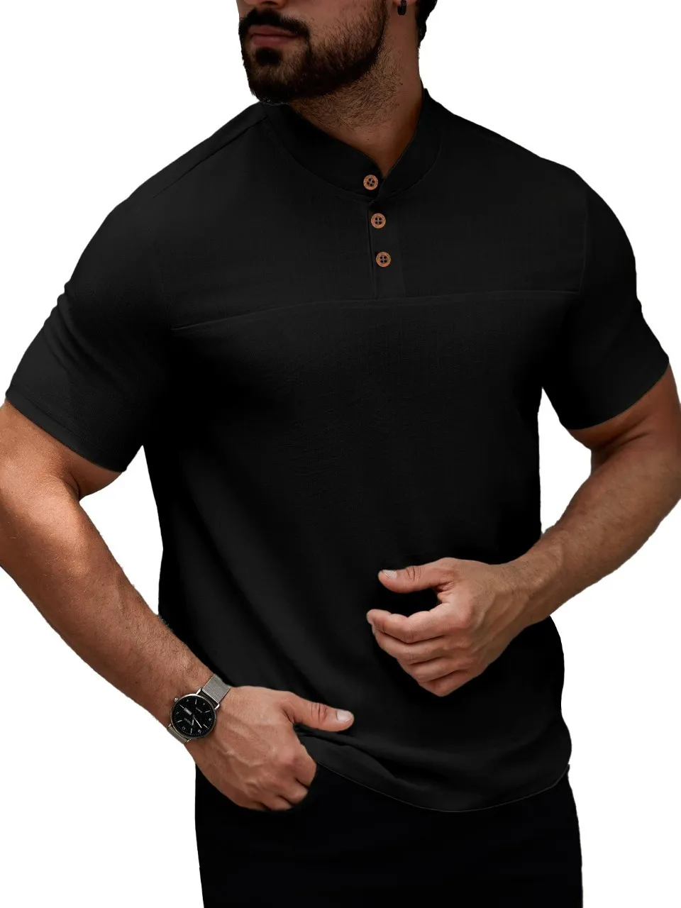 CAMISA HOMBRE CUELLO MAO SIMIL LINO ELEGANTE Y LIGERA 0274 - 1