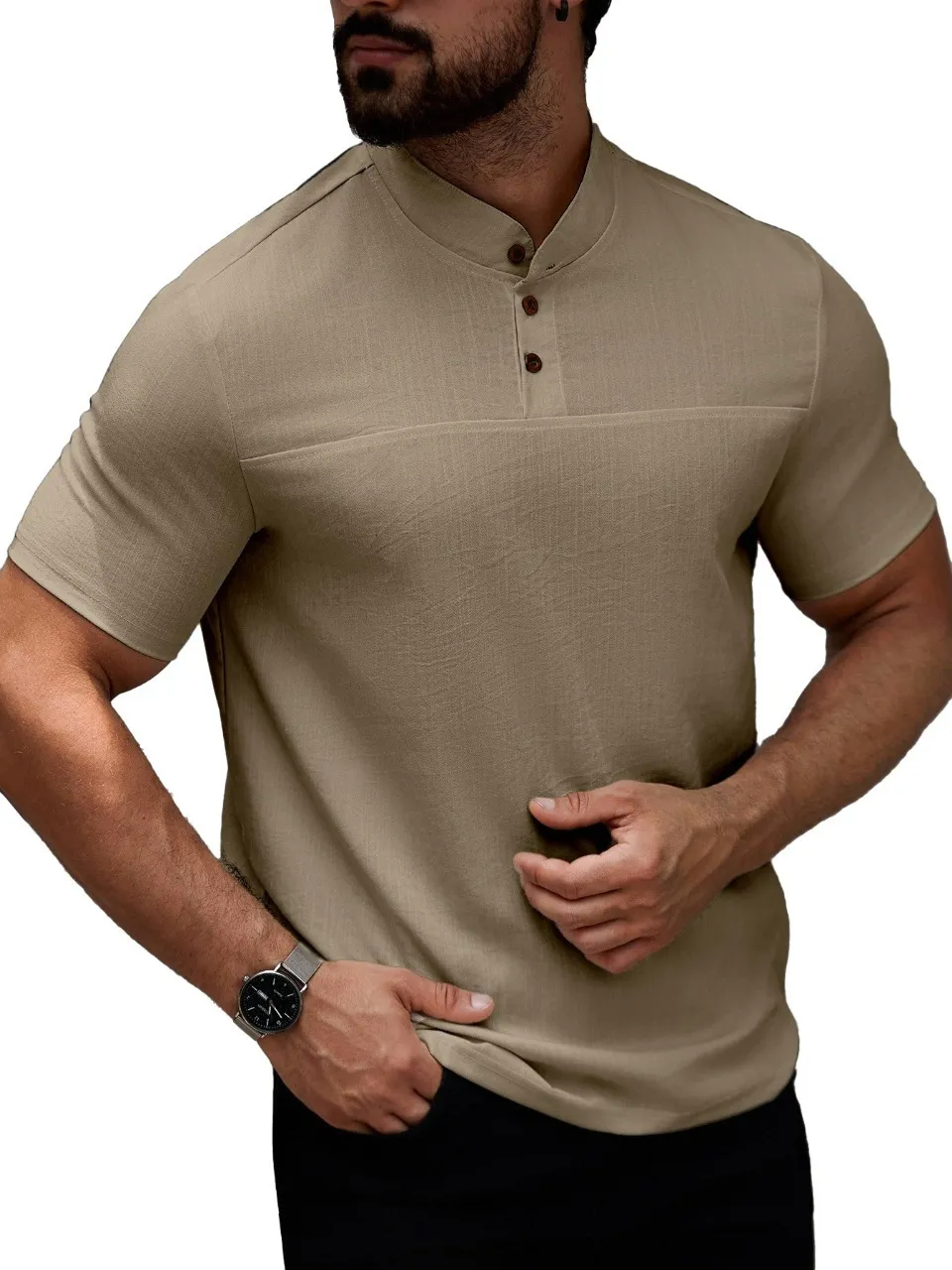 CAMISA HOMBRE CUELLO MAO SIMIL LINO ELEGANTE Y LIGERA 0274 - 1