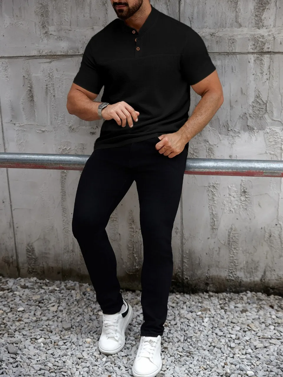 CAMISA HOMBRE CUELLO MAO SIMIL LINO ELEGANTE Y LIGERA 0274 - 2