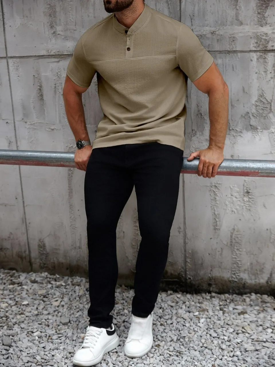 CAMISA HOMBRE CUELLO MAO SIMIL LINO ELEGANTE Y LIGERA 0274 - 2