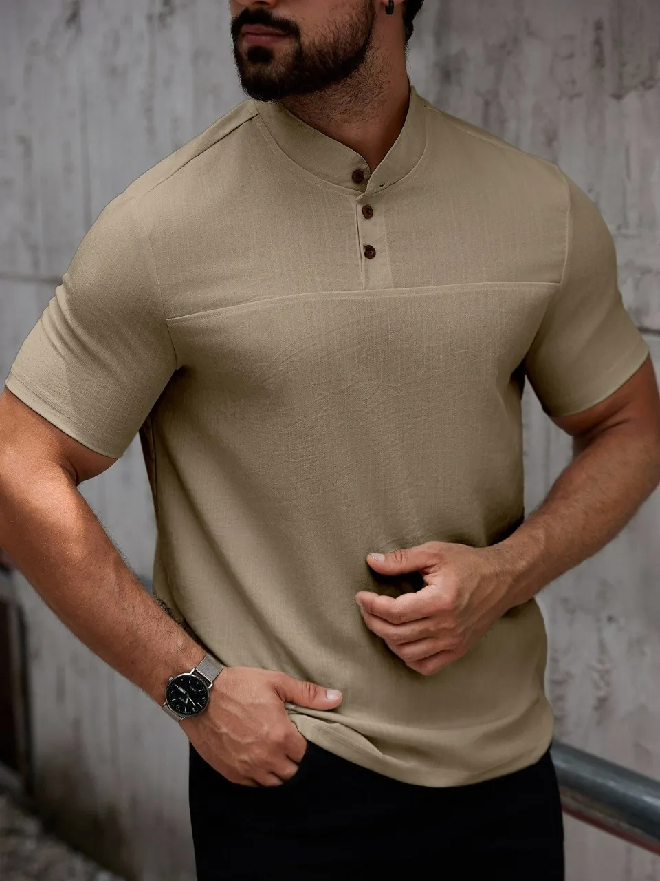 CAMISA HOMBRE CUELLO MAO SIMIL LINO ELEGANTE Y LIGERA 0274 - 3