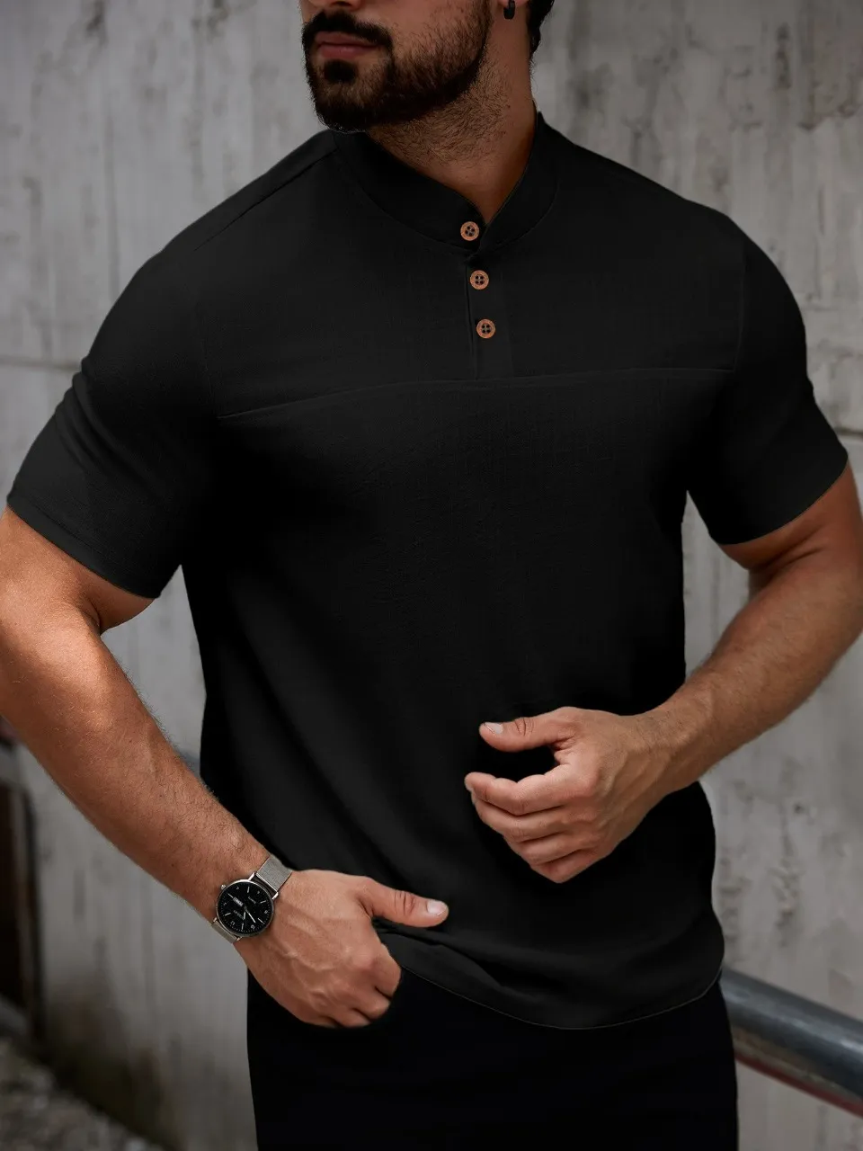 CAMISA HOMBRE CUELLO MAO SIMIL LINO ELEGANTE Y LIGERA 0274 - 4