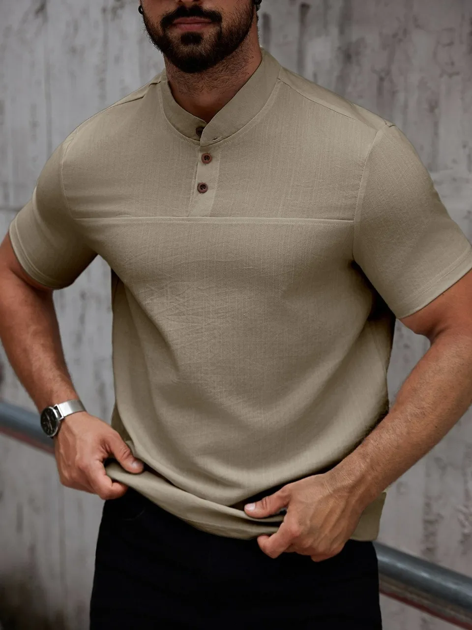 CAMISA HOMBRE CUELLO MAO SIMIL LINO ELEGANTE Y LIGERA 0274 - 4