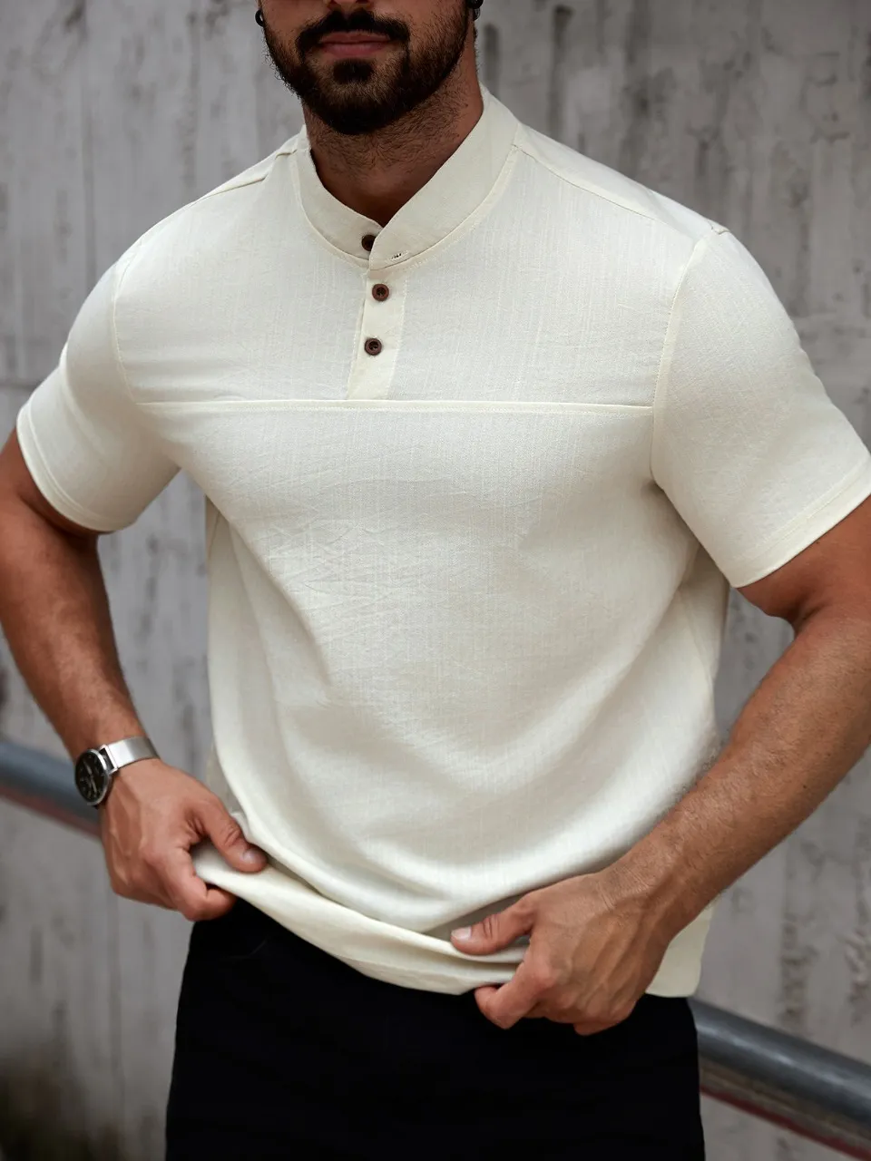 CAMISA HOMBRE CUELLO MAO SIMIL LINO ELEGANTE Y LIGERA 0274 - 4