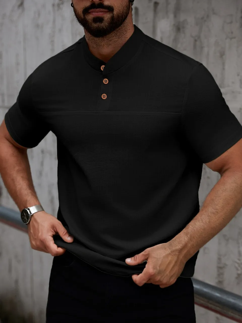 CAMISA HOMBRE CUELLO MAO SIMIL LINO ELEGANTE Y LIGERA 0274 - 5
