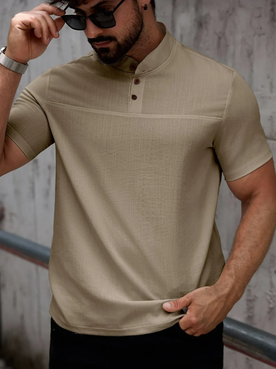 CAMISA HOMBRE CUELLO MAO SIMIL LINO ELEGANTE Y LIGERA 0274 - 5