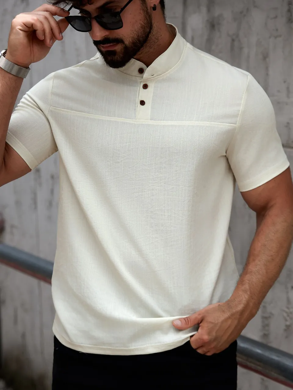 CAMISA HOMBRE CUELLO MAO SIMIL LINO ELEGANTE Y LIGERA 0274 - 6