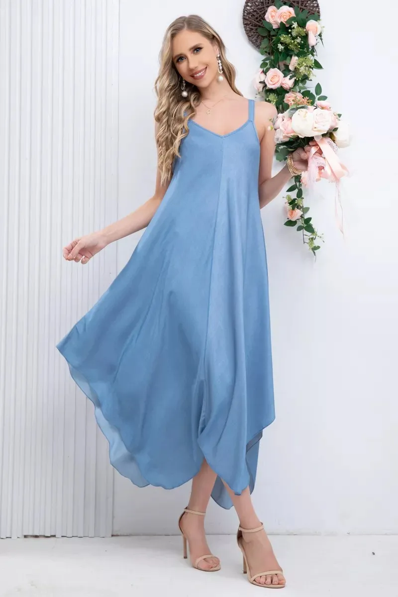 VESTIDO LARGO ASIMETRICO VERANO, MAXI VESTIDO. PREMIUM 305 - 3