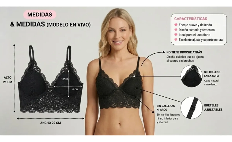 BRALET. TOP ELASTICADO MUJER. SOSTEN PETO SUJETADOR ENCAJE 168 - 4