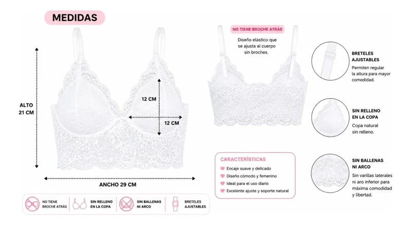 BRALET. TOP ELASTICADO MUJER. SOSTEN PETO SUJETADOR ENCAJE 168 - 7