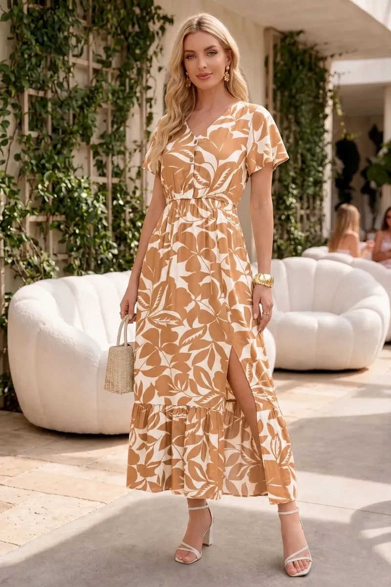 VESTIDO LARGO PRIMAVERA MUJER. ALGODON FLORES GRANDES. 3368 - 1