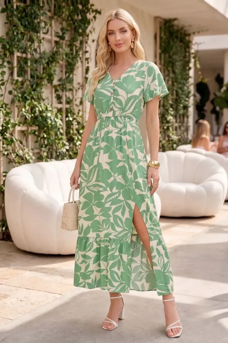 VESTIDO LARGO PRIMAVERA MUJER. ALGODON FLORES GRANDES. 3368 - 1