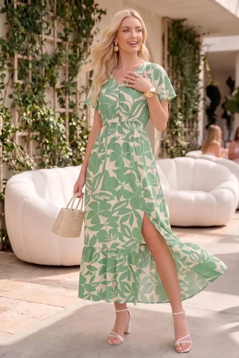 VESTIDO LARGO PRIMAVERA MUJER. ALGODON FLORES GRANDES. 3368 - 4