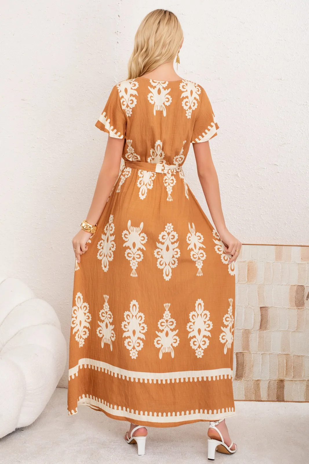 MAXI VESTIDO LARGO PRIMAVERA MUJER. ABERTURA, CUELLO V CREPE 3383 - 3
