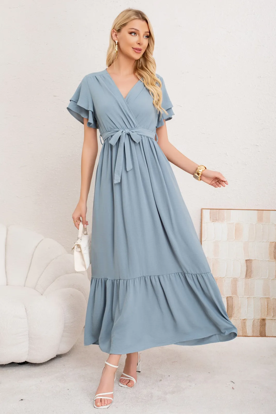 VESTIDO PREMIUM LARGO PRIMAVERA MUJER. CON MANGAS Y LAZO 3385 - 1