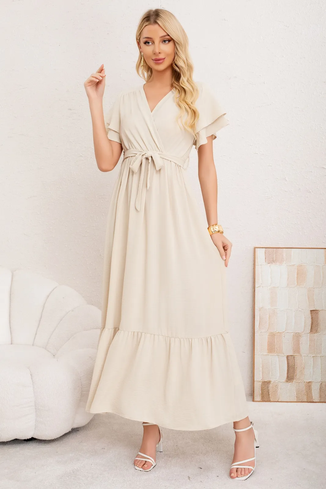 VESTIDO PREMIUM LARGO PRIMAVERA MUJER. CON MANGAS Y LAZO 3385 - 1