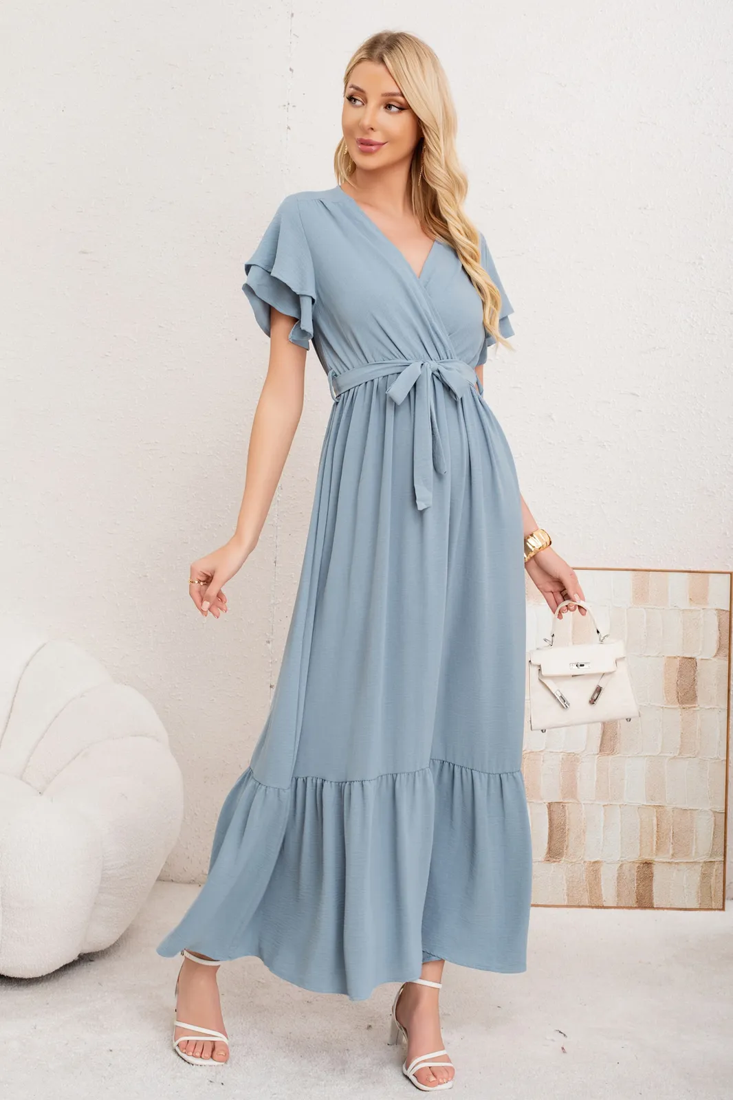 VESTIDO PREMIUM LARGO PRIMAVERA MUJER. CON MANGAS Y LAZO 3385 - 2
